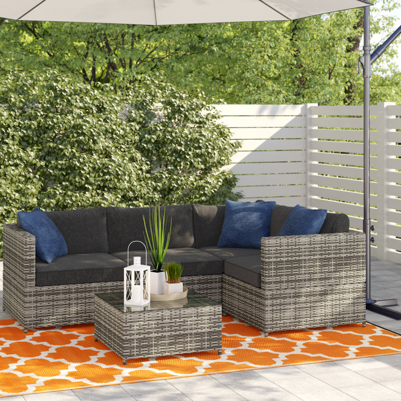 Garten Living 4-Sitzer Lounge-Set Carolyn aus Rattan mit Polster